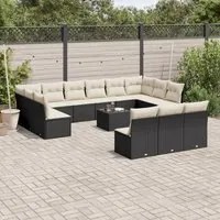 Set Divani da Giardino 14pz con Cuscini in Polyrattan Nero 3218396