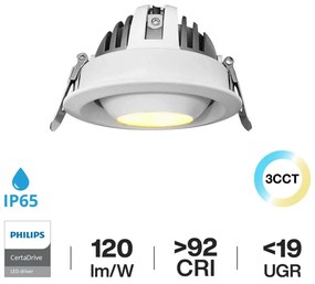 Faro LED da Incasso 12W Ø75mm IP40 CCT Orientabile, Philips CertaDrive Colore Bianco Variabile CCT