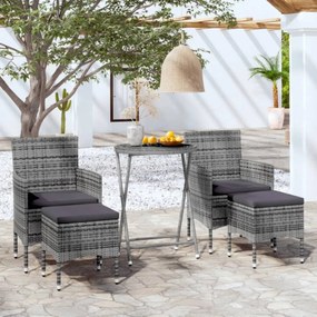 Set Bistrot da Giardino 5pz Polyrattan e Vetro Temperato Grigio