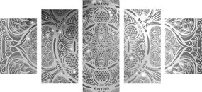 Quadri 5 pezzi – Mandala indiana con sfondo galattico in bianco e nero