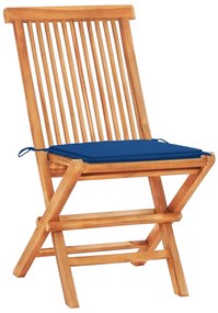 Set da bistrot 3 pz con cuscini blu reale in massello di teak