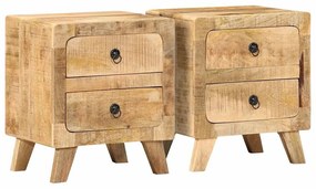 Comodini 2pz 40x32x46 Cm İn Legno Massello Di Mango Grezzo /