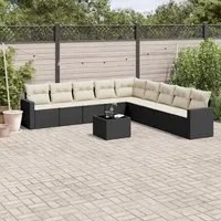 Set Divani da Giardino 10pz con Cuscini in Polyrattan Nero 3219086