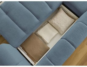 Divano angolare blu allungabile e con contenitore (penisola a sinistra/chaise lounge) con rivestimento in ciniglia Fuji – Bobochic Paris