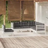 Set Divani da Giardino 5 pz con Cuscini Bianchi Legno di Pino 3096407