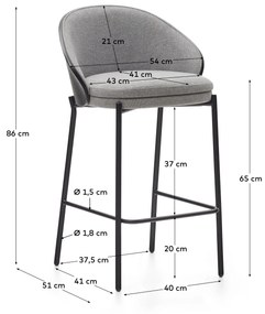 Kave Home - Sgabello Eamy in ciniglia grigio chiaro impiallacciato frassino finitura nera, metallo ner