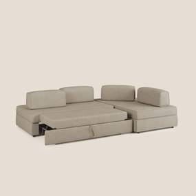 Liberty divano angolare con pouf estraibile e schienali movibili in tessuto morbido impermeabile T02 beige