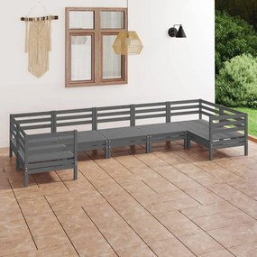 Set Salotto da Giardino 7 pz Grigio in Legno Massello di Pino