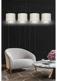 Lampadario 4 Luci Ganesha In Acciaio Nero E Paralumi In Tessuto Beige
