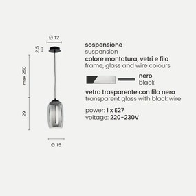 Lampada sospensione D15 cm - vetro soffiato Trasparente BONNIE MOD3