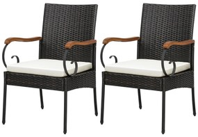 Costway Set di 2 sedie in rattan con cuscino telaio in metallo, 2 Sedie in rattan per esterni 55x60x89cm Beige