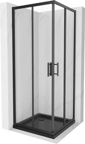 Mexen Rio cabina doccia quadrata 90 x 90 cm, trasparente, nera + piatto doccia Flat, nero - 860-090-090-70-00-4070B