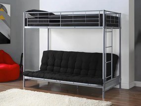 Letto a soppalco con divano letto 90 x 190 cm Metallo Argento + Futon Nero - MODULO V