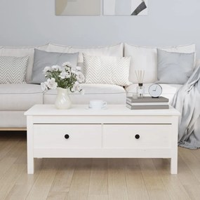 Tavolino Da Salotto Bianco 100x50x40 Cm Legno Massello Di Pino /