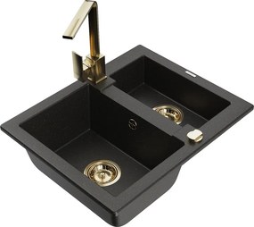 Mexen Carlos lavello in granito 1,5 vasca con miscelatore cucina Rita, nero/oro metallizzato - 6518-75-670300-50