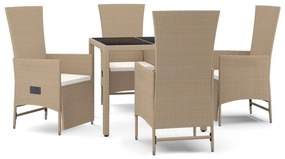 Set da pranzo da giardino 5 pz con cuscini beige in polyrattan