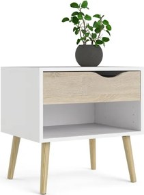 Comodino 1 Cassetto 50x39x49 Con Piedini Design Scandinavo Oslo Bianco E Rovere