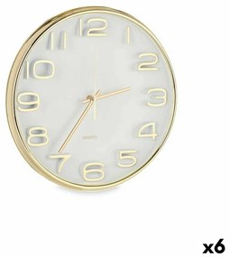 Orologio da Parete Quadrato Rotondo Dorato Vetro Plastica 33 x 33 x 5,5 cm (6 Unità)