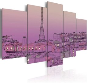 Quadro  Tramonto color lavanda sopra Parigi  Colore Viola, Dimensioni e Misure 200x100