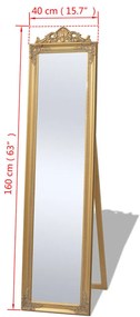 Specchio Autoportante Stile Barocco 160x40 cm Oro