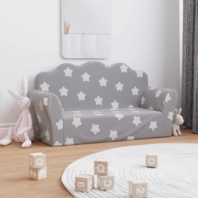 Divano Bambini 2 Posti Grigio Chiaro Con Stelle Morbido Peluche /