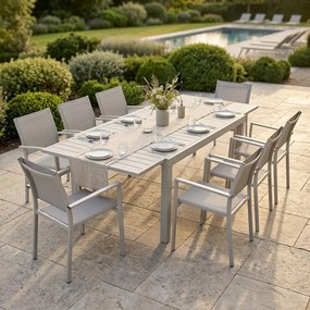 DEXTER - set tavolo in alluminio cm 160/240 x 90 x 75 h con 8 poltrone Venus