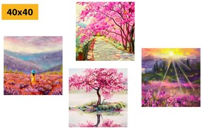 Set di quadri – Splendida imitazione di pittura a olio in rosa