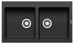 Lavello integrato 2 vasche PYRAMIS Athlos granito L 50 x L 86 cm nero