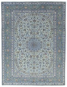 Kashan Tappeto 390x300 Verde (Iran) Annodato A Mano