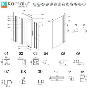 Kamalu - box doccia 75x110 colore nero vetro 6mm altezza 200h | kla-4000n