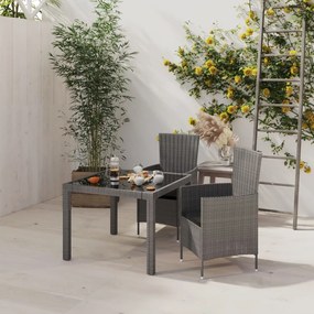 Set da pranzo per esterni 3 pz con cuscini in polyrattan grigio