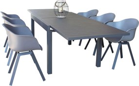 JERRI - set tavolo in alluminio cm 135/270 x 90 x 75 h con 6 poltrone Jessie