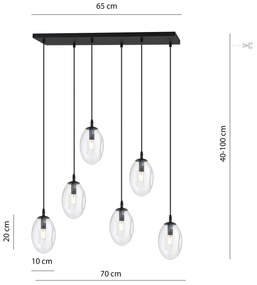 Sospensione Minimal 6 Luci Atalanta Acciaio Nero E Vetro Trasparente