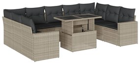 Set divano giardino 10 pz con cuscini grigio chiaro polyrattan