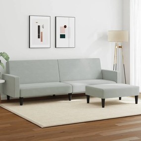 Divano Letto A 2 Posti Con Poggiapiedi Grigio Chiaro İn Velluto /