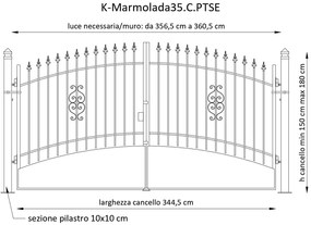 Cancello manuale con serratura elettrica Marmolada in ferro, apertura centrale, L 358.5, H 165-195 cm, di colore ruggine