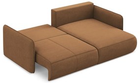 Divano angolare arancione allungabile/con contenitore (con penisola a destra) Nanea – Makamii