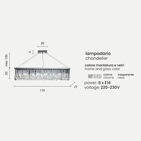 Lampadario sospensione a 8 luci E14 - BATIDA cristallo L110 cm