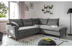 Divano letto angolare in velluto grigio chiaro L, angolo destro Stylish Stan - Miuform