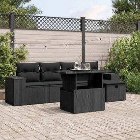 Set divano da giardino 6 pz con cuscini nero in polyrattan