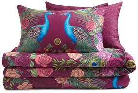 Set copripiumino e federa viola in raso di cotone per letto singolo 135x200 cm Xanadu Peacock – Matthew Williamson