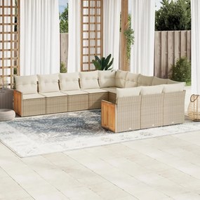 Set divani da giardino 11 pz con cuscini beige in polyrattan