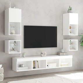 Mobili tv a parete con luci led 2pz bianchi 30x28,5x30 cm