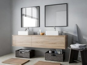 Mobile per bagno sospeso con lavabo doppio L150 cm Naturale chiaro - ISAURE II