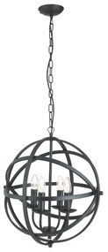 Lampadario Industrial-Nordico Orbita Acciaio Nero 4 Luci E14