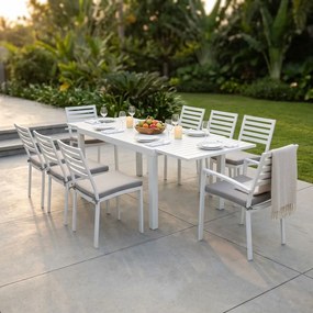 DEXTER - set tavolo in alluminio cm 160/240 x 90 x 75 h con 6 sedie e 2 poltrone Dexter