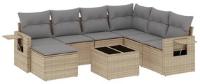 Set divano da giardino 8 pz con cuscini beige in polyrattan