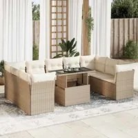 Set Divano da Giardino 10 pz con Cuscini Beige in Polyrattan 3326219