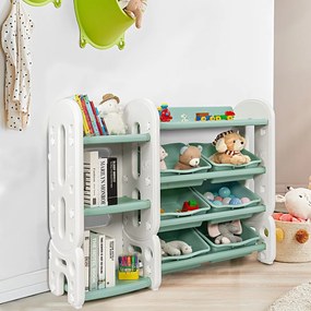 Costway Organizer per giocattoli con scatole per bambini, Scaffale multilivello in plastica con libreria Verde