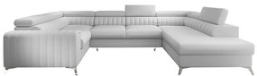 Divano angolare bianco allungabile/con contenitore (con penisola a destra/a U) e rivestimento in finta pelle Louis – ELTAP